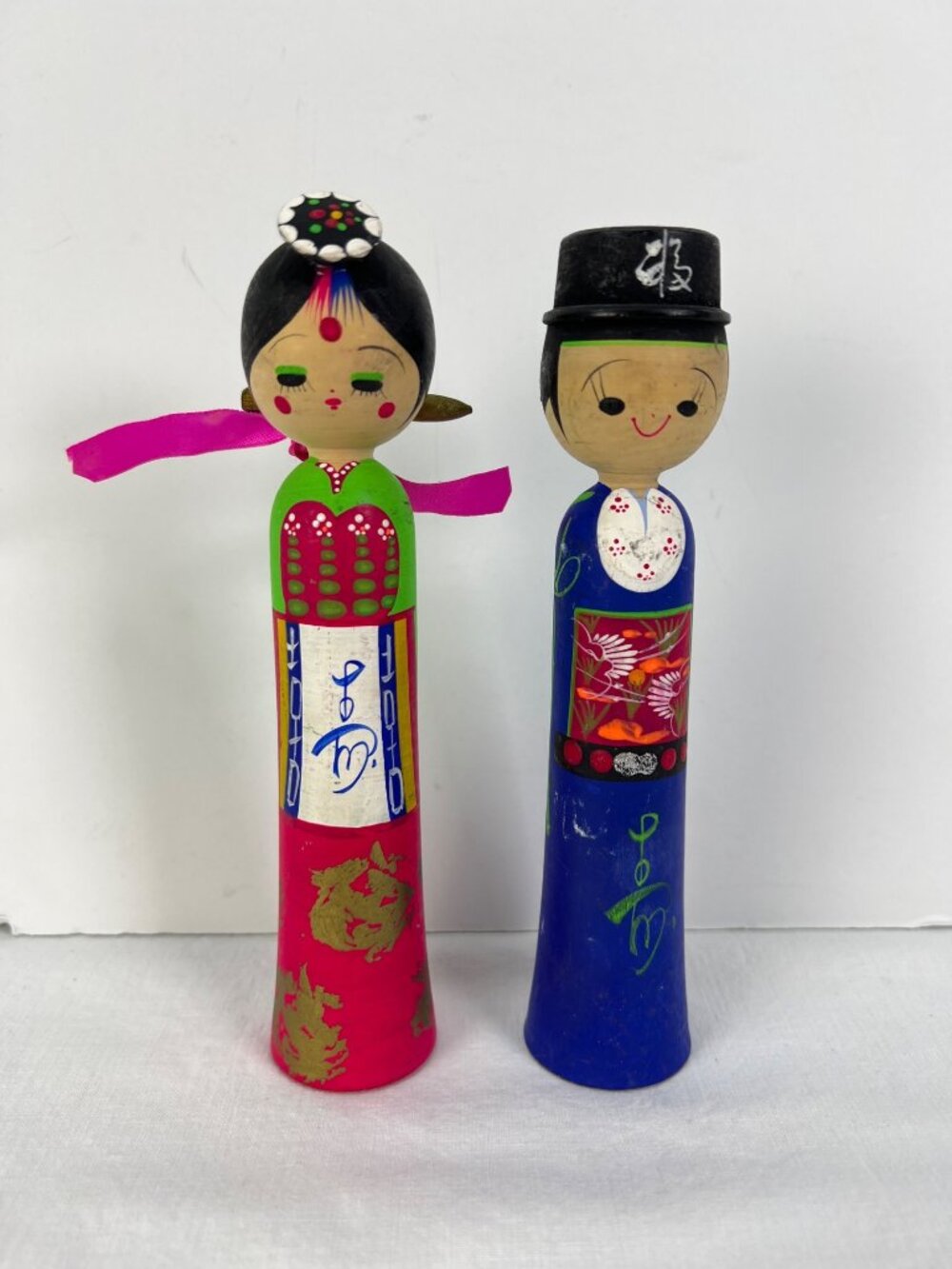 Vintage Kokeshi Korean Painted Bride Groom Wooden Doll